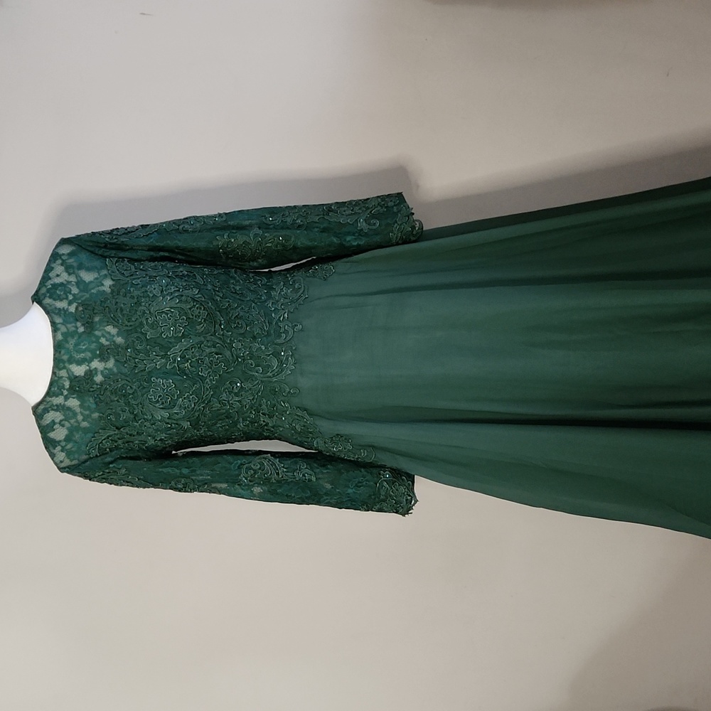 Nwt Forest Green Chiffon Full Length Gown
